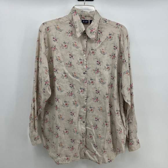 GAP Tops - GAP Vintage Women's Beige Floral Linen Button Down Shirt‎ Fairy Cottage Core